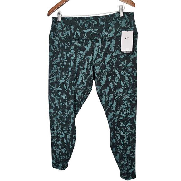Nike Leggings Women Size XXL High Rise 7/8 Green Abstract Fitted Gym Workout - Picture 1 of 11